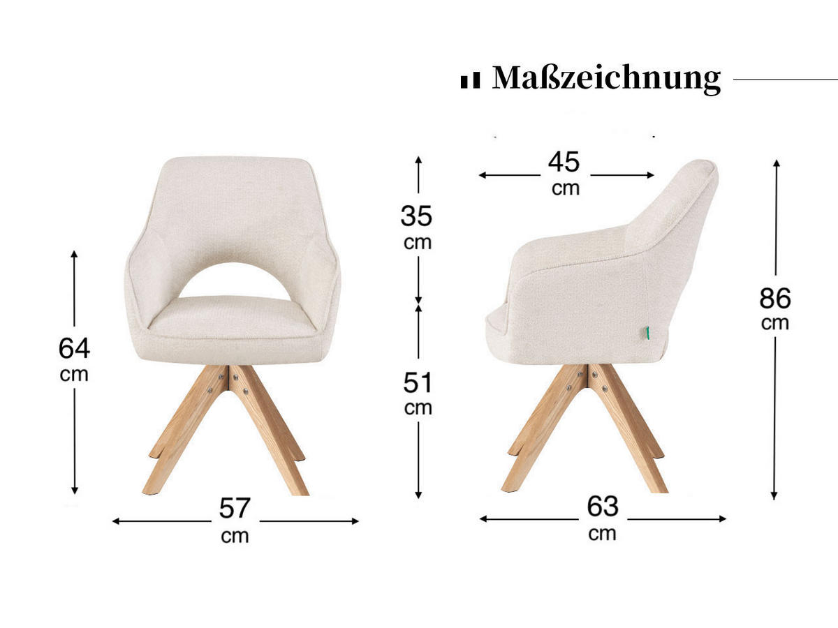 ESSZIMMERSTUHL THOMAS-LISA 2er-Set 360°drehbar - Grau, Holz/Textil (57/86/63cm) - DUBI Möbel