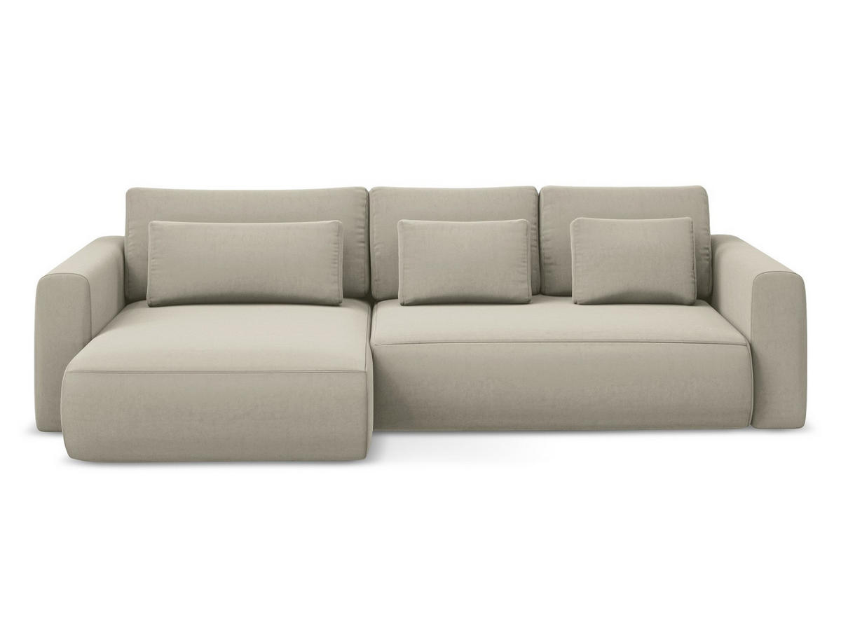 ECKSOFA mit Schlaffunktion Samt Stoff Creme - Perlmutt/Creme, Kunststoff/Textil (149/278cm) - Makamii