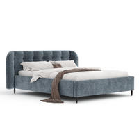 POLSTERBETT Nuno Blau Grau 160/200 cm im Chenille-Stoff - Blaugrau/Schwarz, Holz/Holzwerkstoff (160/200cm) - Maison de Reve