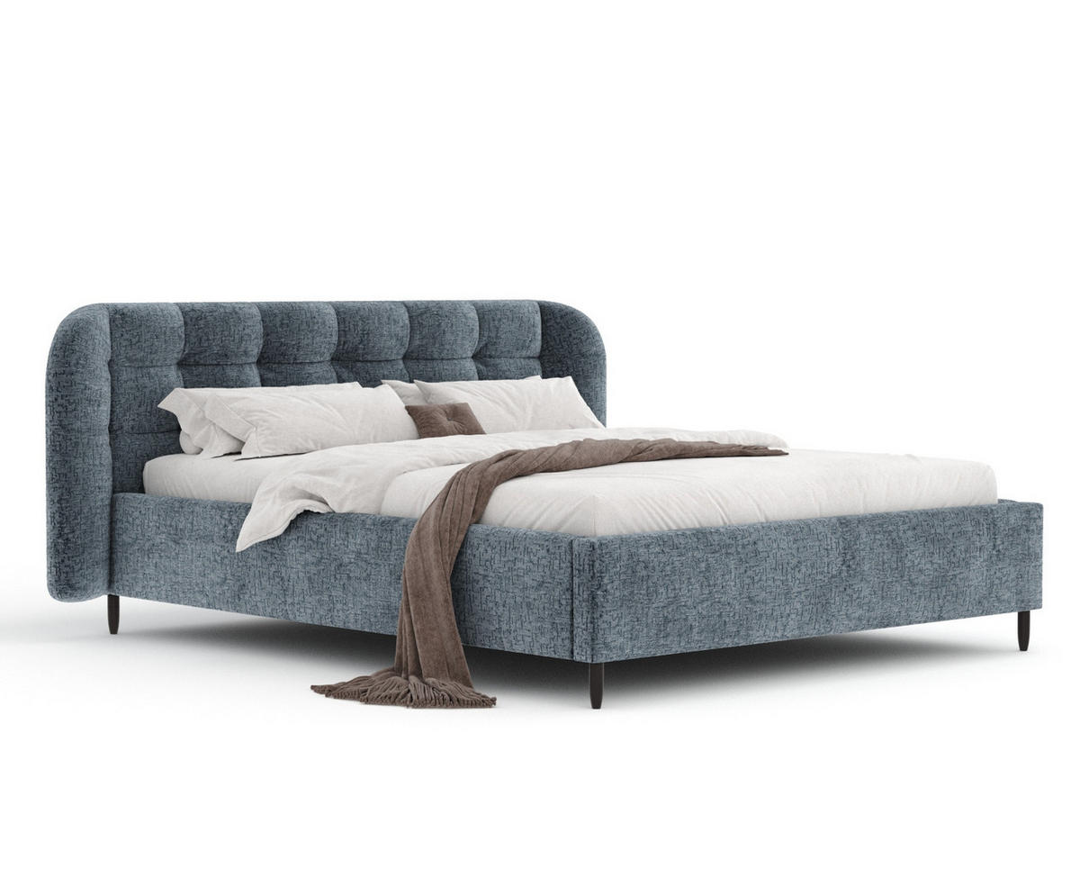 POLSTERBETT Nuno Blau Grau 160/200 cm im Chenille-Stoff - Blaugrau/Schwarz, Holz/Holzwerkstoff (160/200cm) - Maison de Reve