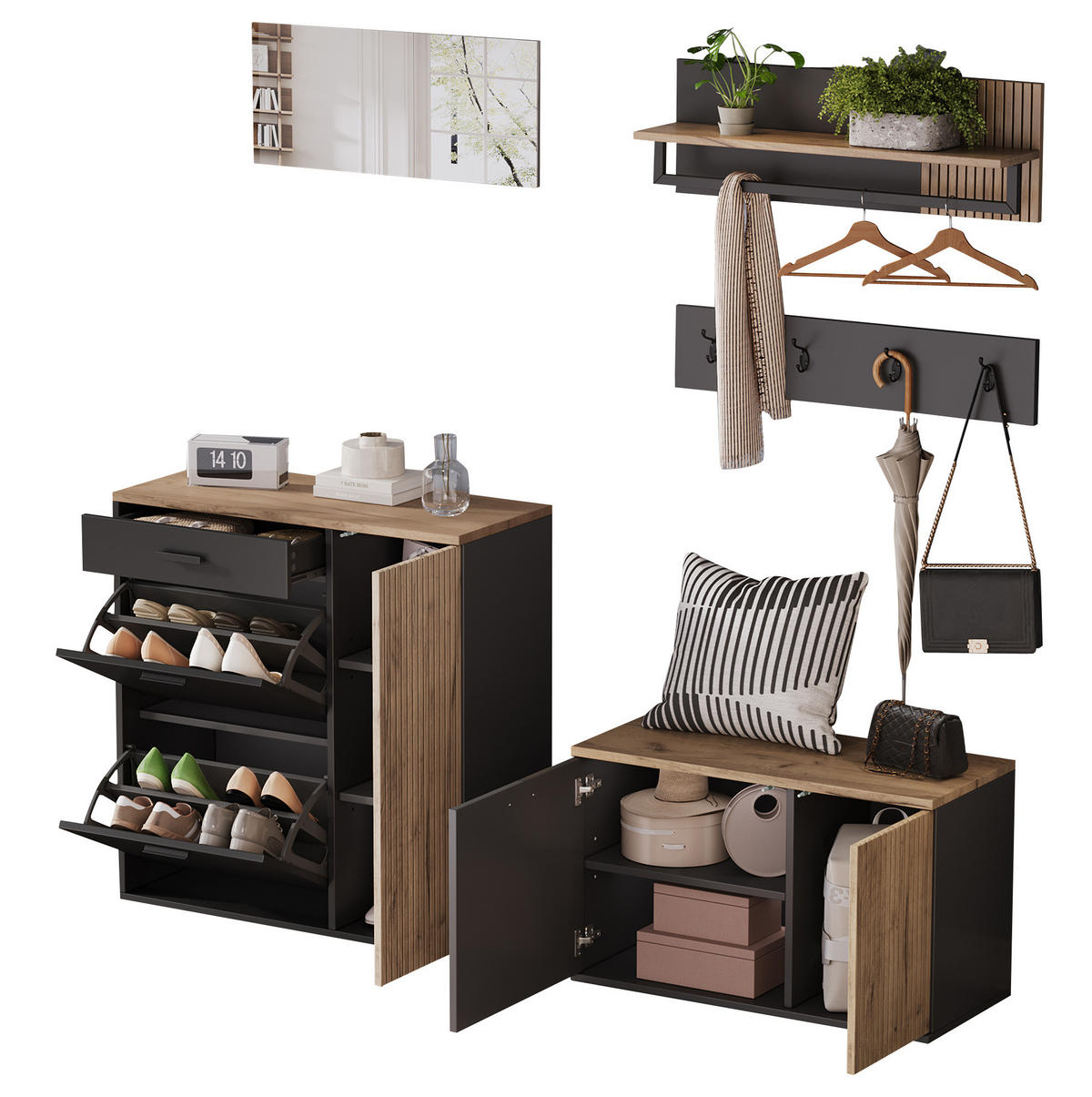 SCHUHSCHRANK aus Spanplatte 85x36x85cm in Natur mit Klapptüren - Naturfarben, Holzwerkstoff (85/85/36cm) - Modfu