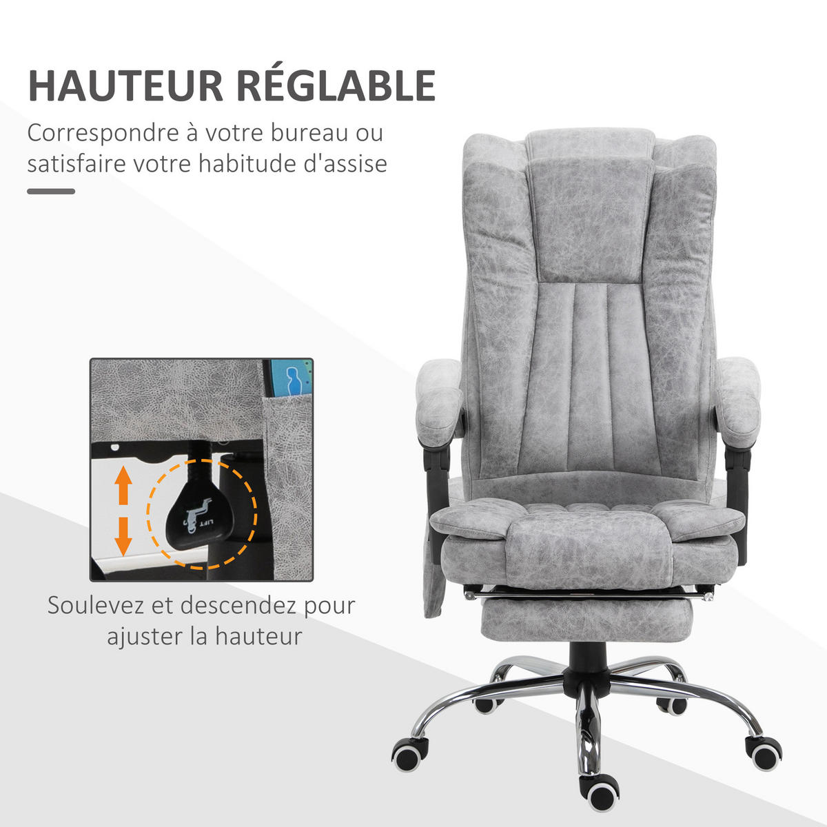 CHEFSESSEL DE-11647 mit Massage & Heizung Grau - Grau, Metall (67/120/62cm) - ComfortXL