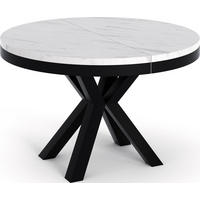 ESSTISCH Clara runder ausziehbarer, Marmor Weiß 120-200/120/76 cm - Ecru/Schwarz, Holzwerkstoff/Metall (120/120/76cm) - WFL GROUP