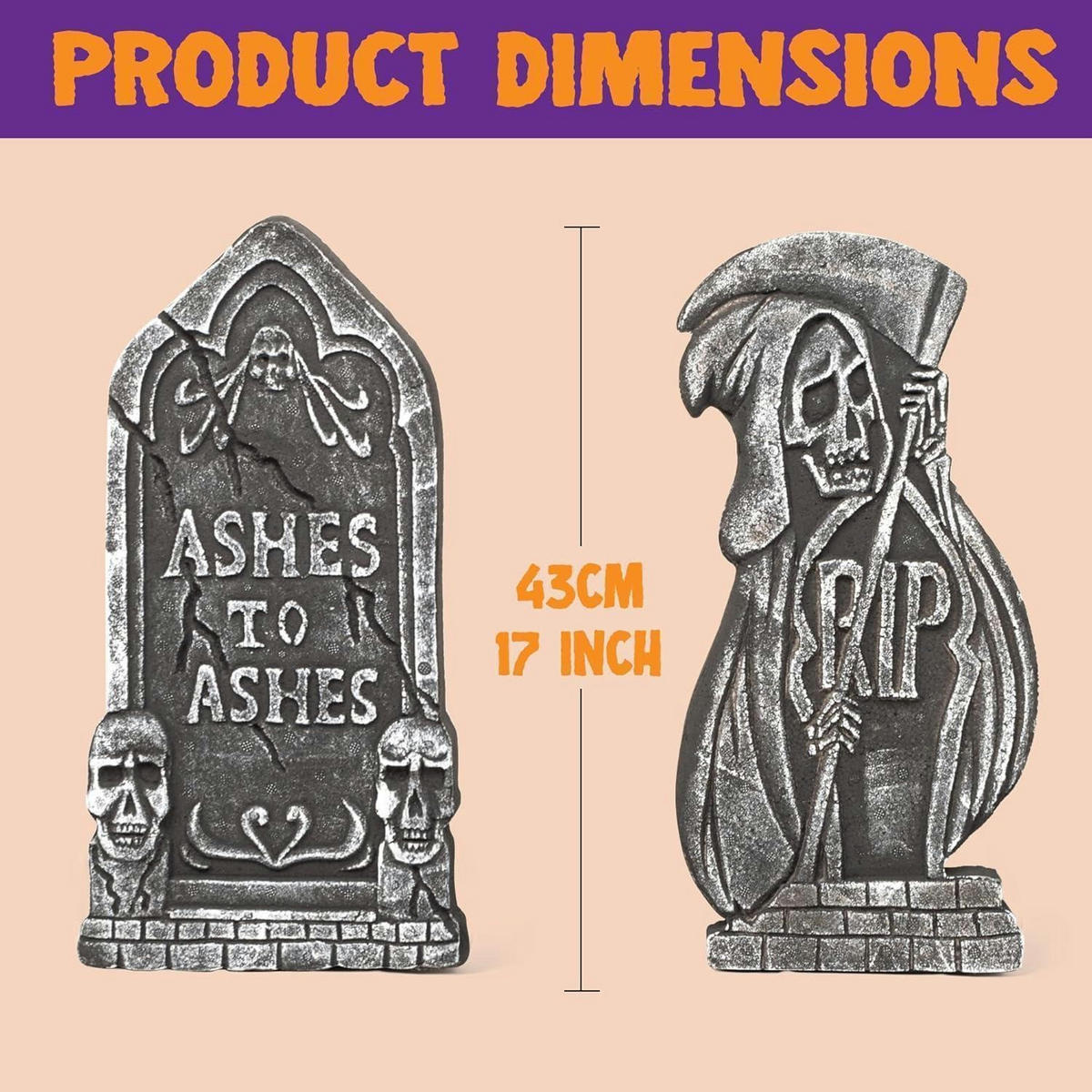 HALLOWEEN Grabsteine 5-teiliges Set 43 cm Schaumstoff mit Metallspießen - Grau, Kunststoff (22/15.8/44.4cm)