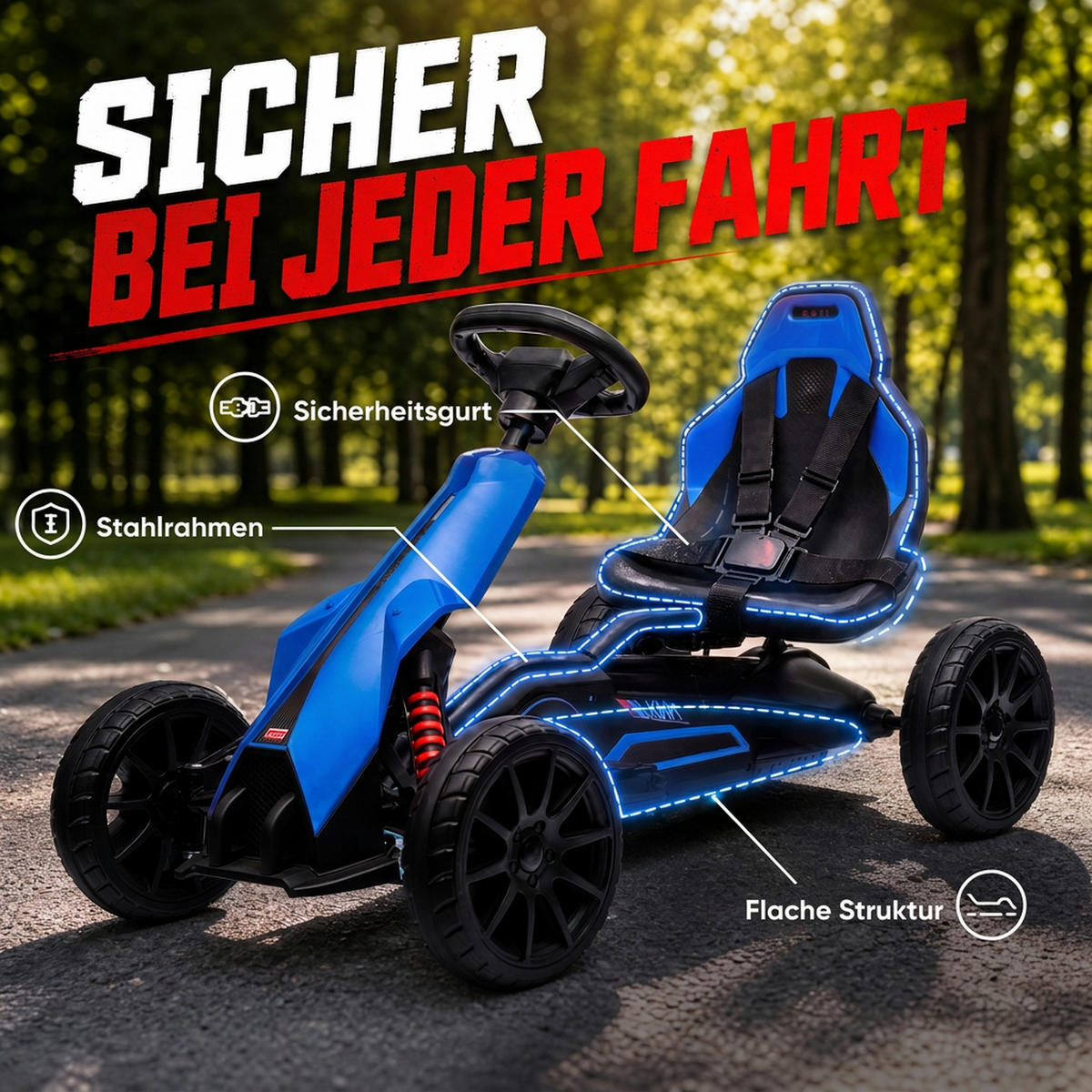 KINDER-ELEKTRO-GOKART Kunststoff Metall Blau - Blau, Kunststoff (100/58/58.5cm) - HOMCOM