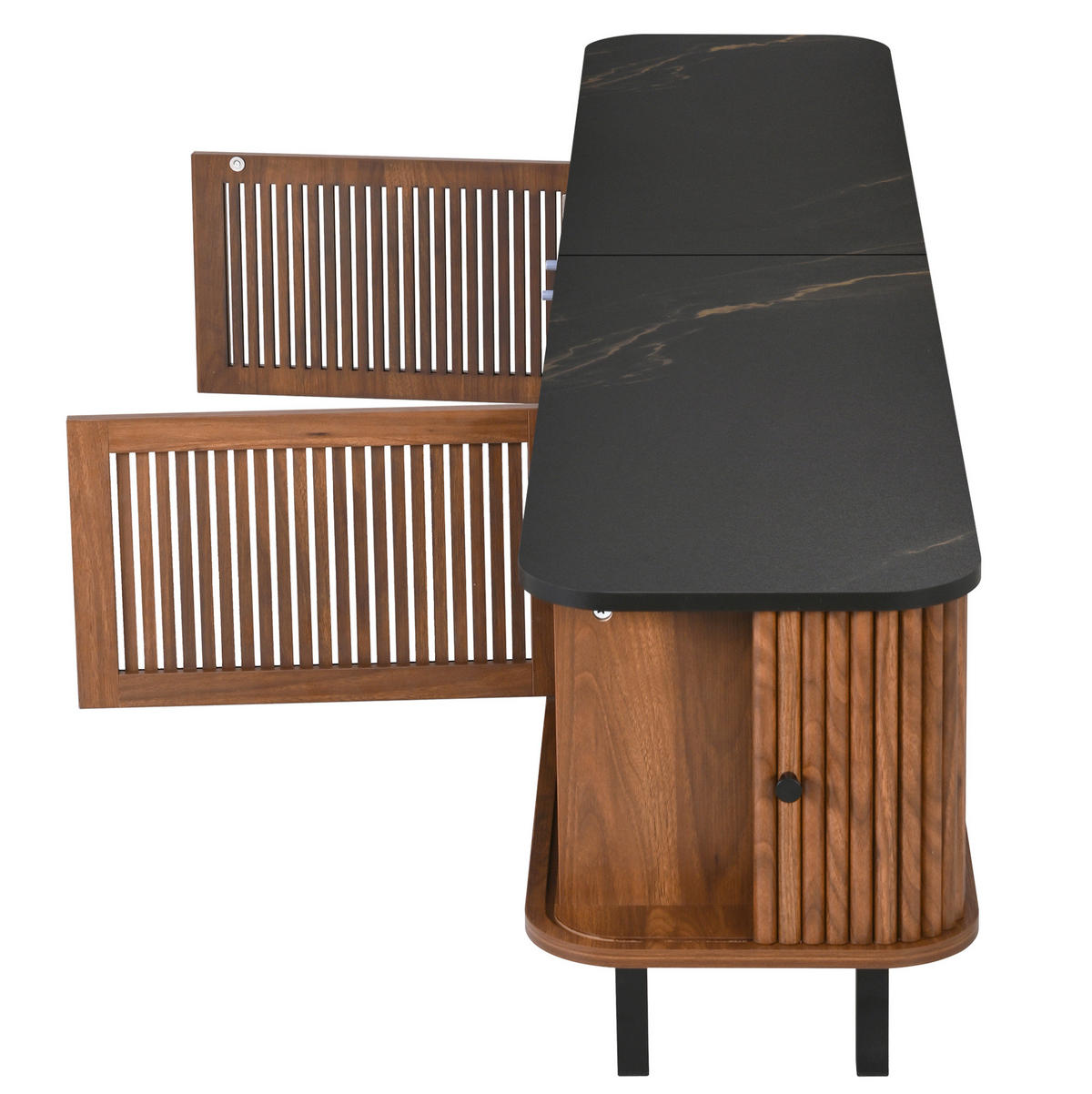 TV ormarić od MDF-a i iverice 190x35x45 cm orah s kliznim i rešetkastim vratima te velikim prostorom za odlaganje - smeđa, drvni materijal (190/45/35cm) - Modfu