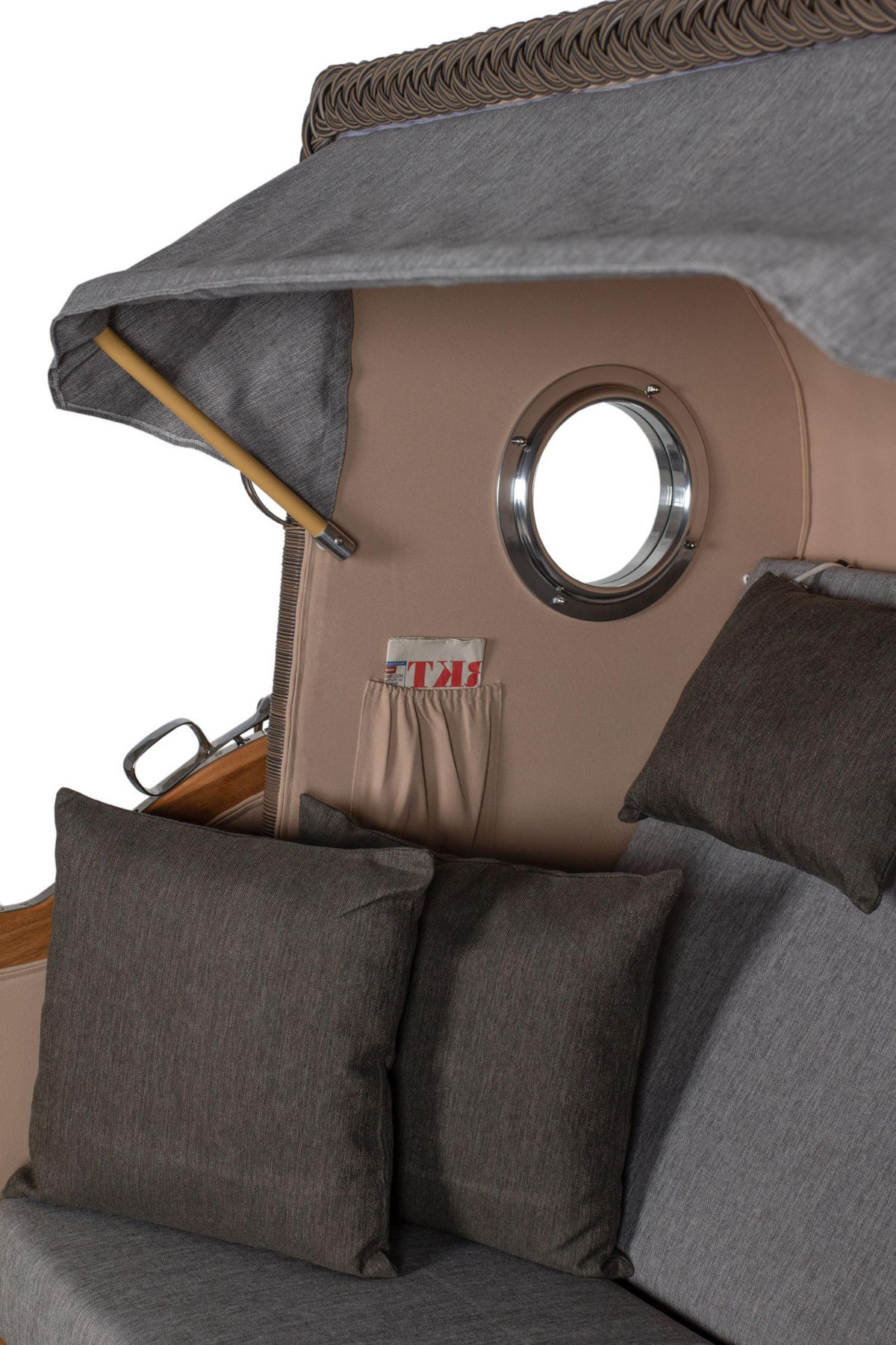 STRANDKORB Komplettset: Ammersee Grande XL Teak Bullauge - PE grau - Modell 570 - Anthrazit/Grau, Holz/Kunststoff (142/165/95cm) - bene living