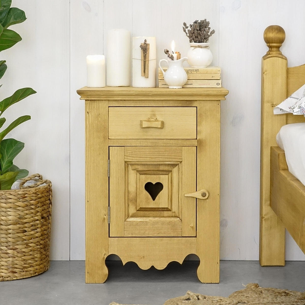 NACHTTISCH aus Massivholz MEXICANA Scharnier Links - Honig, Holz (46/60/35cm) - Seart