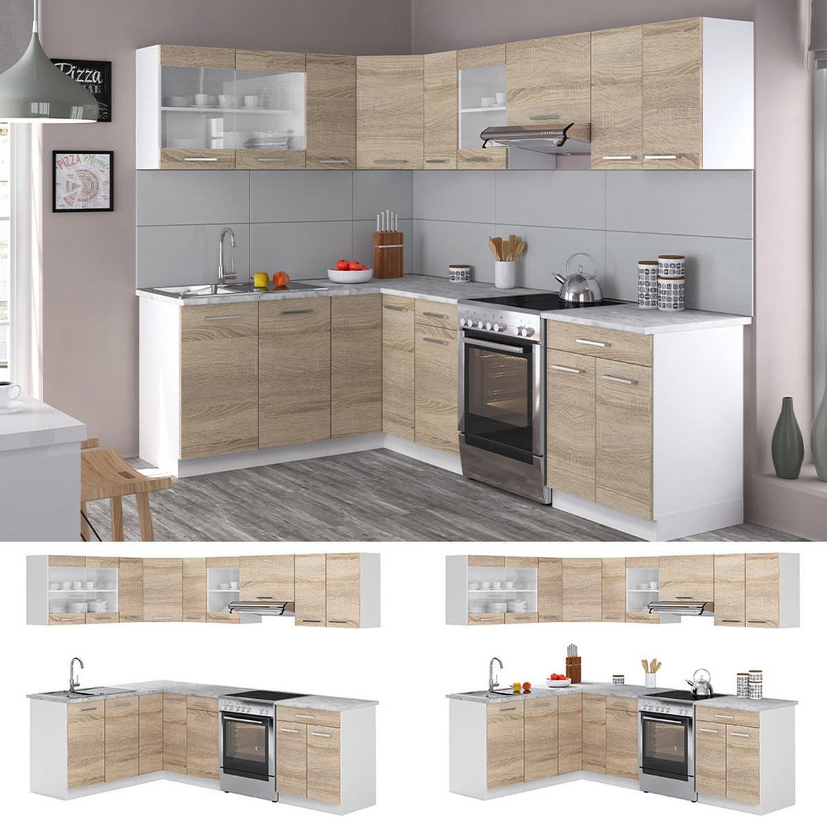 ECKKÜCHE Rick Weiß/Sonoma 247 x 167 cm , AP Marmor - Weiß, Holzwerkstoff (250/81.6/60cm) - Vicco