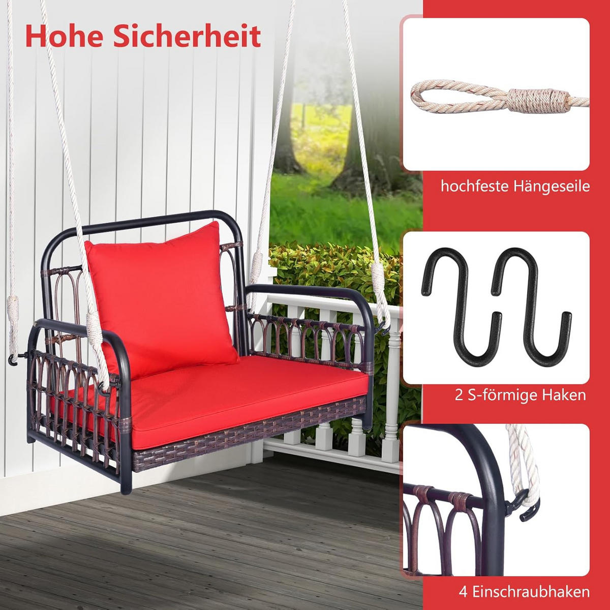 TERRASSENSCHAUKEL ‎Rot - Rot, Metall (80/57.5/65cm) - COSTWAY