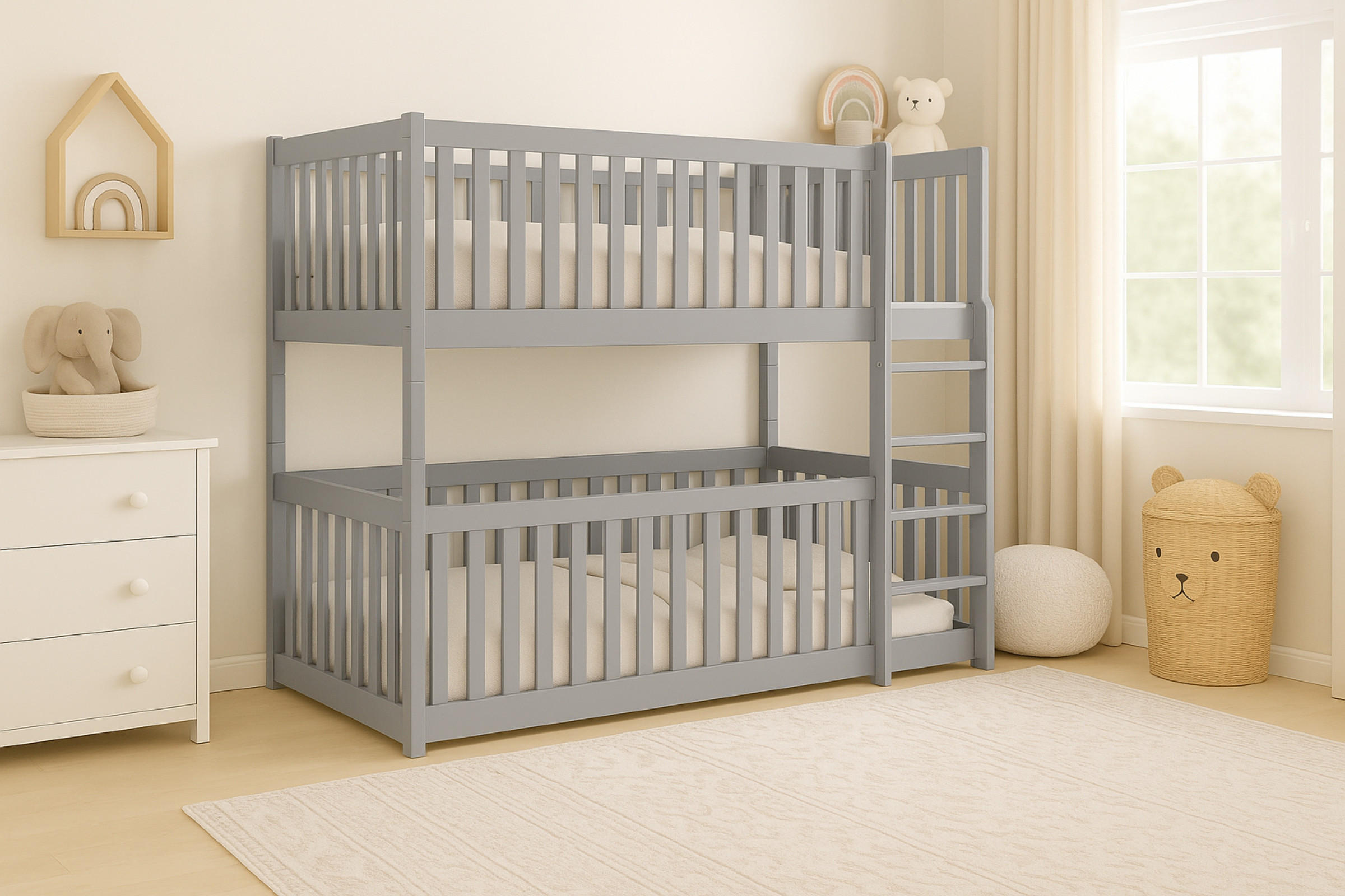 ETAGENBETT CORA 90/200 Grau mit vollem Rausfallschutz - Grau, Holz/Holzwerkstoff (90/200cm) - Deine Möbel 24