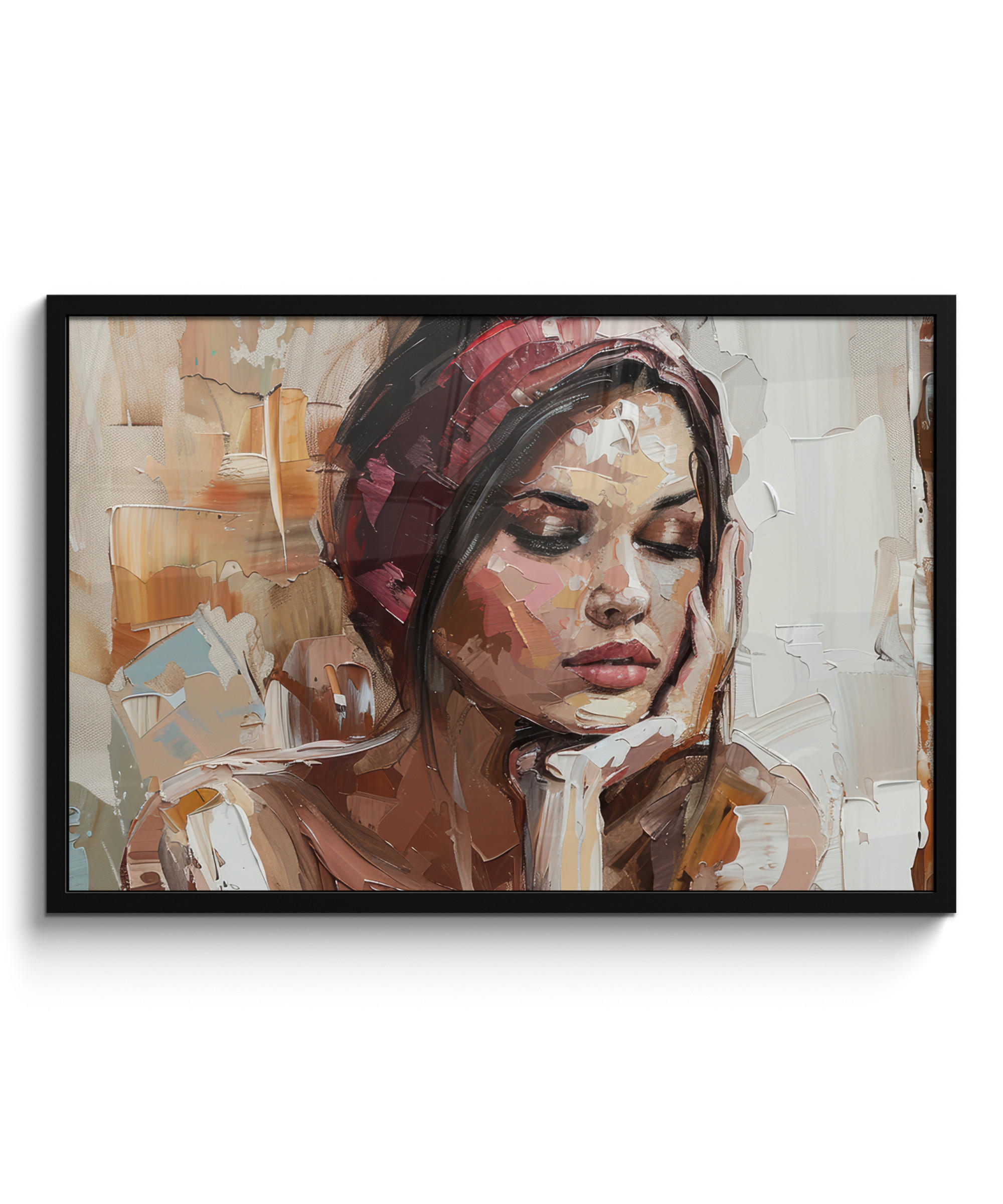 POSTER MIT RAHMENGERAHMTES BILD Frau - Lackierung - Porträt - Modern 90x60 cm - Altrosa, Papier (90/60cm) - MuchoWow