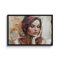 POSTER MIT RAHMENGERAHMTES BILD Frau - Lackierung - Porträt - Modern 90x60 cm - Altrosa, Papier (90/60cm) - MuchoWow