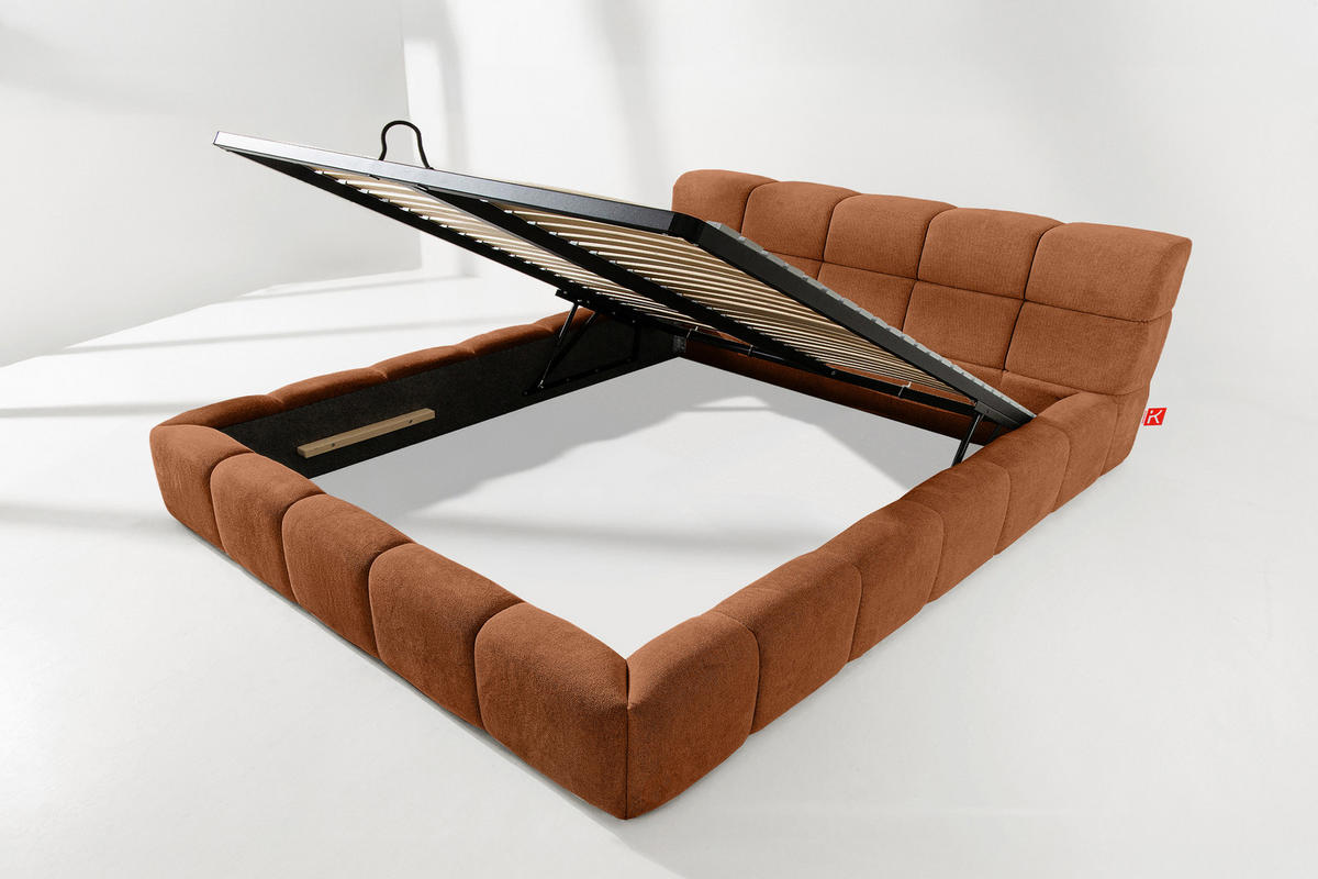POLSTERBETT AERI 140/160/180/200 mit Rahmen und Bettkasten, orange - Orange, Holz/Holzwerkstoff (200/200cm) - KONSIMO®