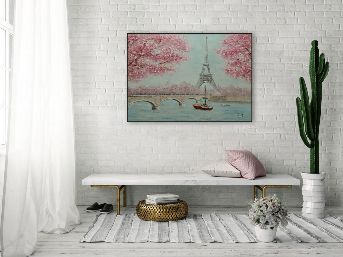 ACRYLBILD HANDGEMALT 100/70 cm - Blau/Pink, Holz/Textil (100/70cm) - KUNSTLOFT