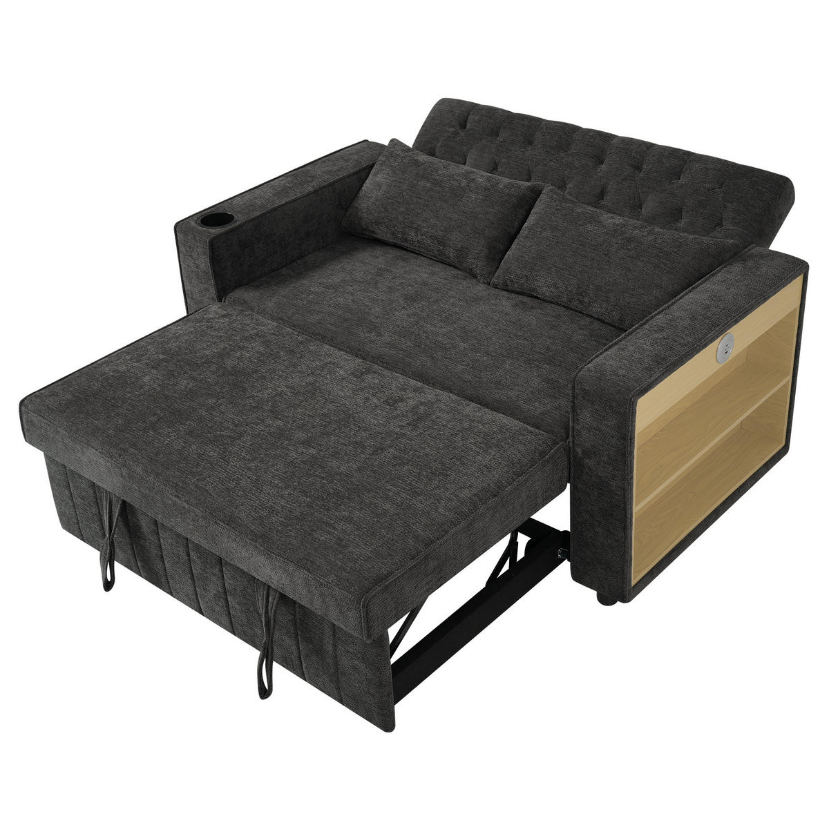 SCHLAFSOFA aus Chenille 140x137x84 cm Grau mit Schlaffunktion, USB-Anschluss, Getränkehalter und verstellbarer Rückenlehne - Grau, Textil (137/84/140cm) - Modfu