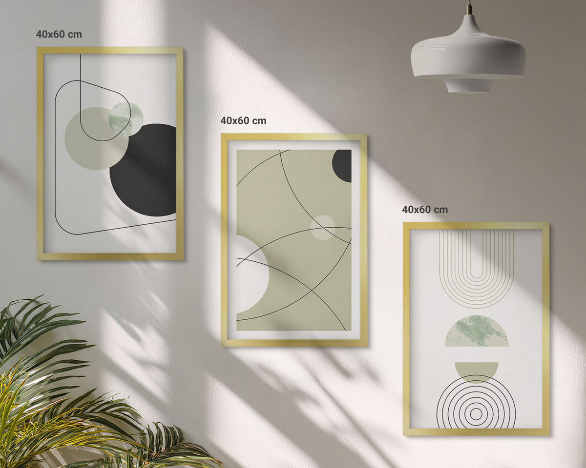 BILDER SET 3er Set - 40x60 cm Goldrahmen - Abstrakte Formen und Farben - Goldfarben, Kunststoff (40/60cm) - TULUP