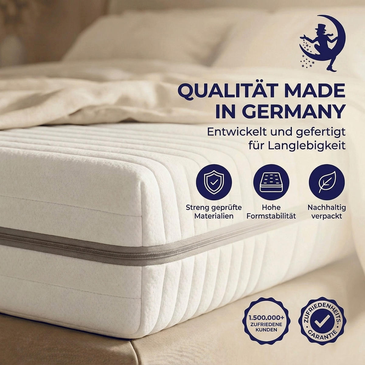 KALTSCHAUMMATRATZE 100x200 cm – 25 cm Komforthöhe – 7 Zonen – H2 H3 – ergonomisch - Weiß, Textil (100/200cm) - Mister Sandman