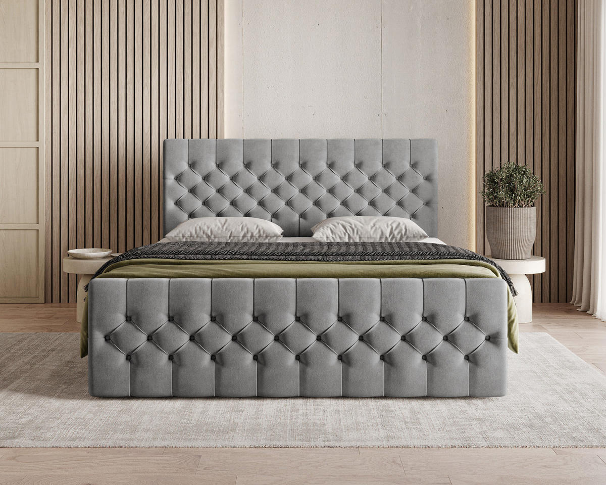 BOXBETT 12 140 x 200 cm - Manila - Modernes Polsterbett mit Bettkasten inkl. PU-Schaum-Topper und Federmechanismus - Graphitfarben, Holz (140/200cm) - ROYAL24_MARKT