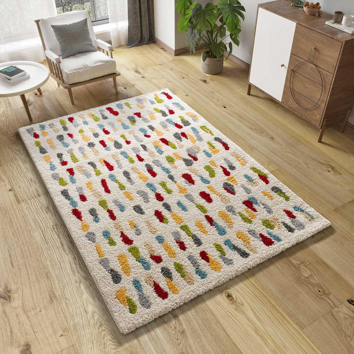 HOCHFLORTEPPICH beige und mehrfarbig Bremen 133/190 cm - Multicolor/Weiß, Naturmaterialien/Textil (133/190cm) - Atticgo