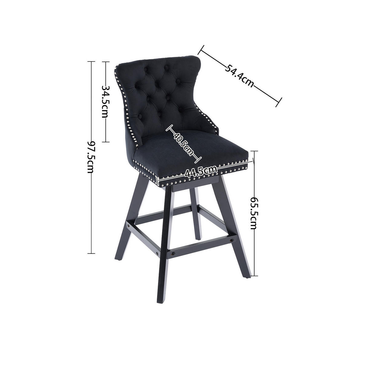 BARHOCKER drehbar 2er-Set Samt Schwarz - Schwarz, Metall (44.5/97.5/55cm) - Meubliv