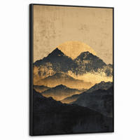 LEINWAND Bilder mit Rahmen - Goldene Berge bei Mondschein - 60x90 - Goldfarben, Textil (60/90cm) - MuchoWow