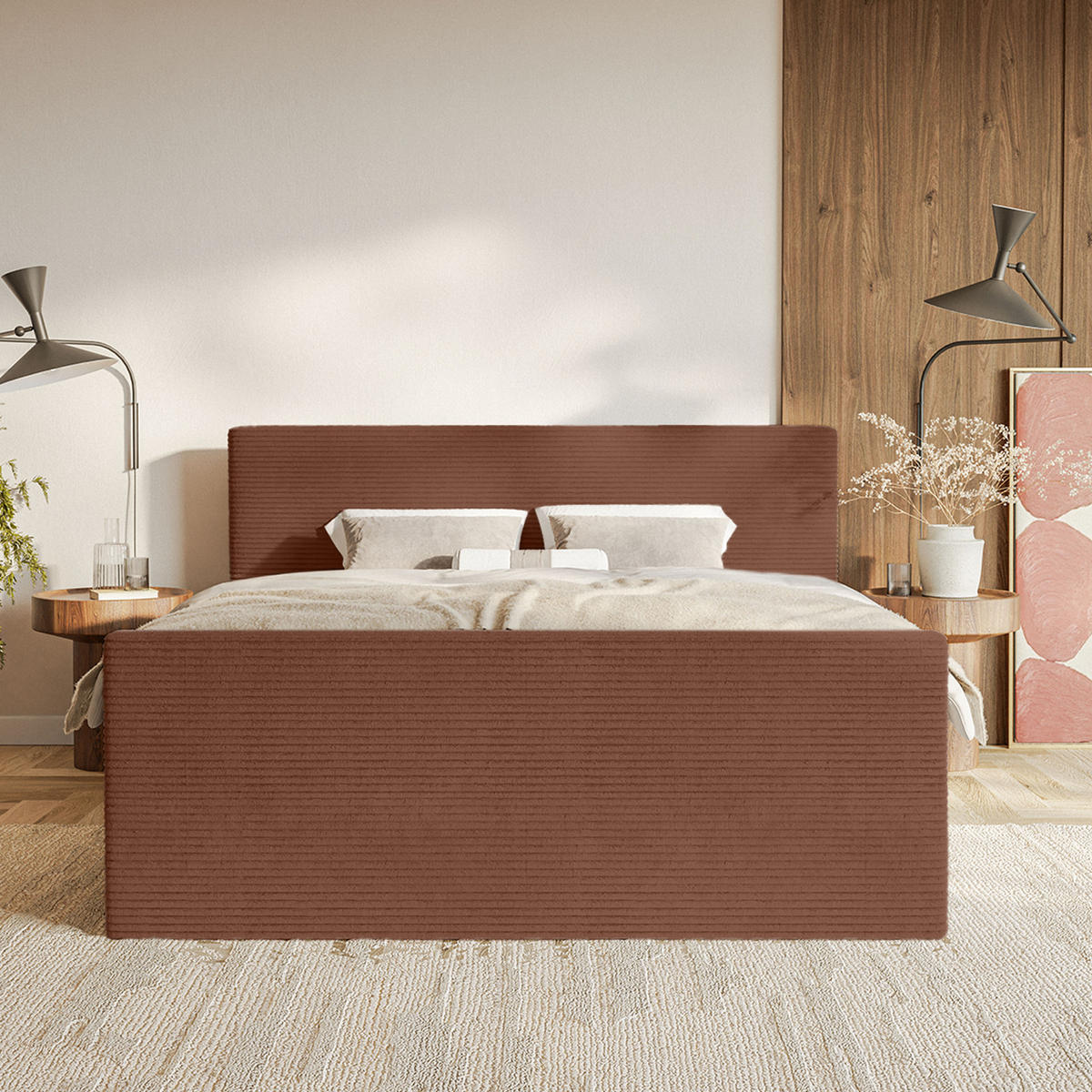 BOXSPRINGBETT Velipoja Cord 140x200 cm, Rotbraun - Dunkelrot, Textil (140/200cm) - Fedve