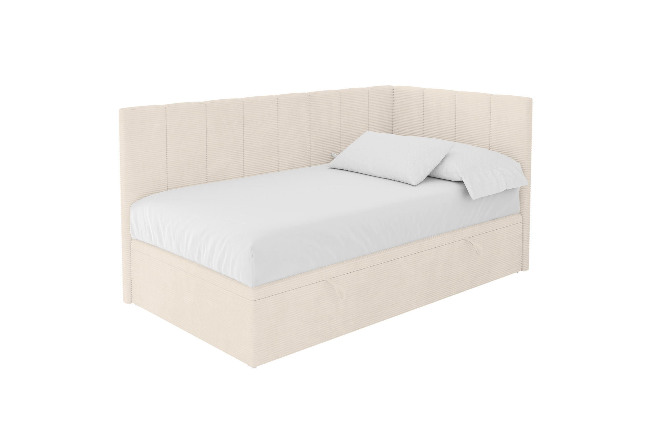 EINZELBETT Jugendbett mit Bettkasten Links, mit Matratze - LOVY 90x200 Beige - Sandfarben, Holzwerkstoff/Textil (90/200cm) - ALTDECOR