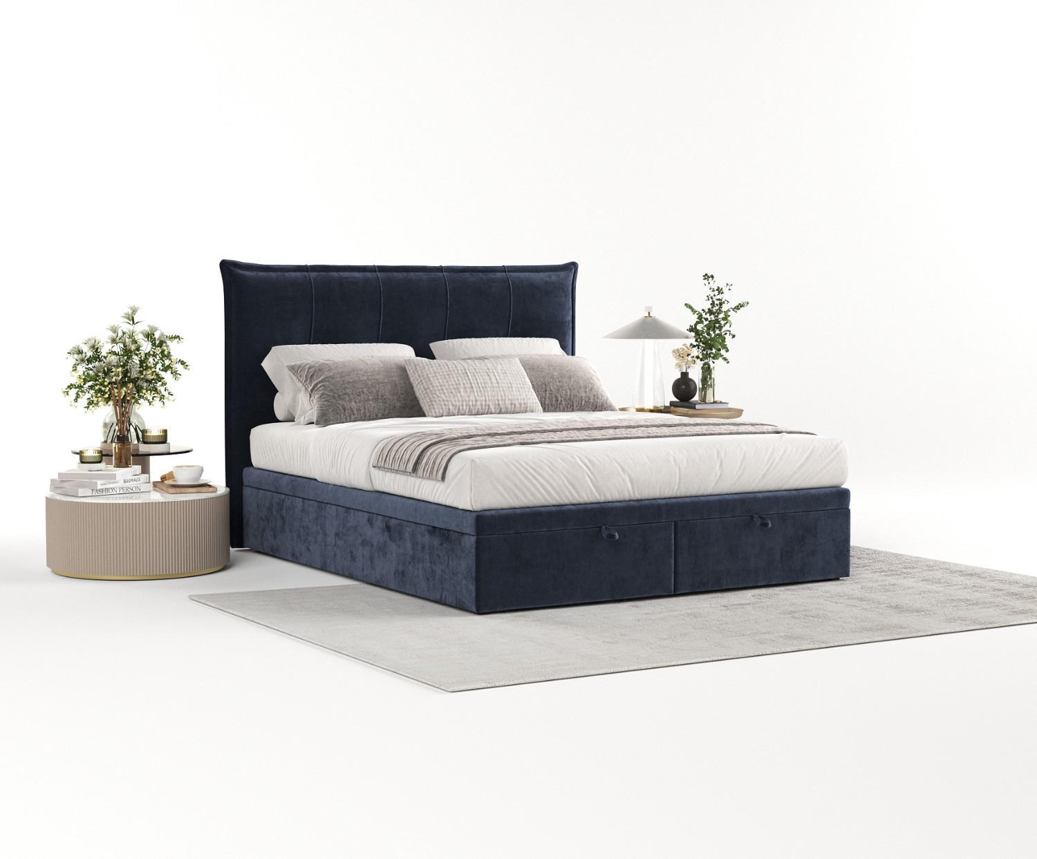 POLSTERBETT Liano mit Stauraum 140/200 cm Marineblau im Lotta Stoff - Schwarz/Dunkelblau, Holz/Holzwerkstoff (140/200cm) - AltaBeds
