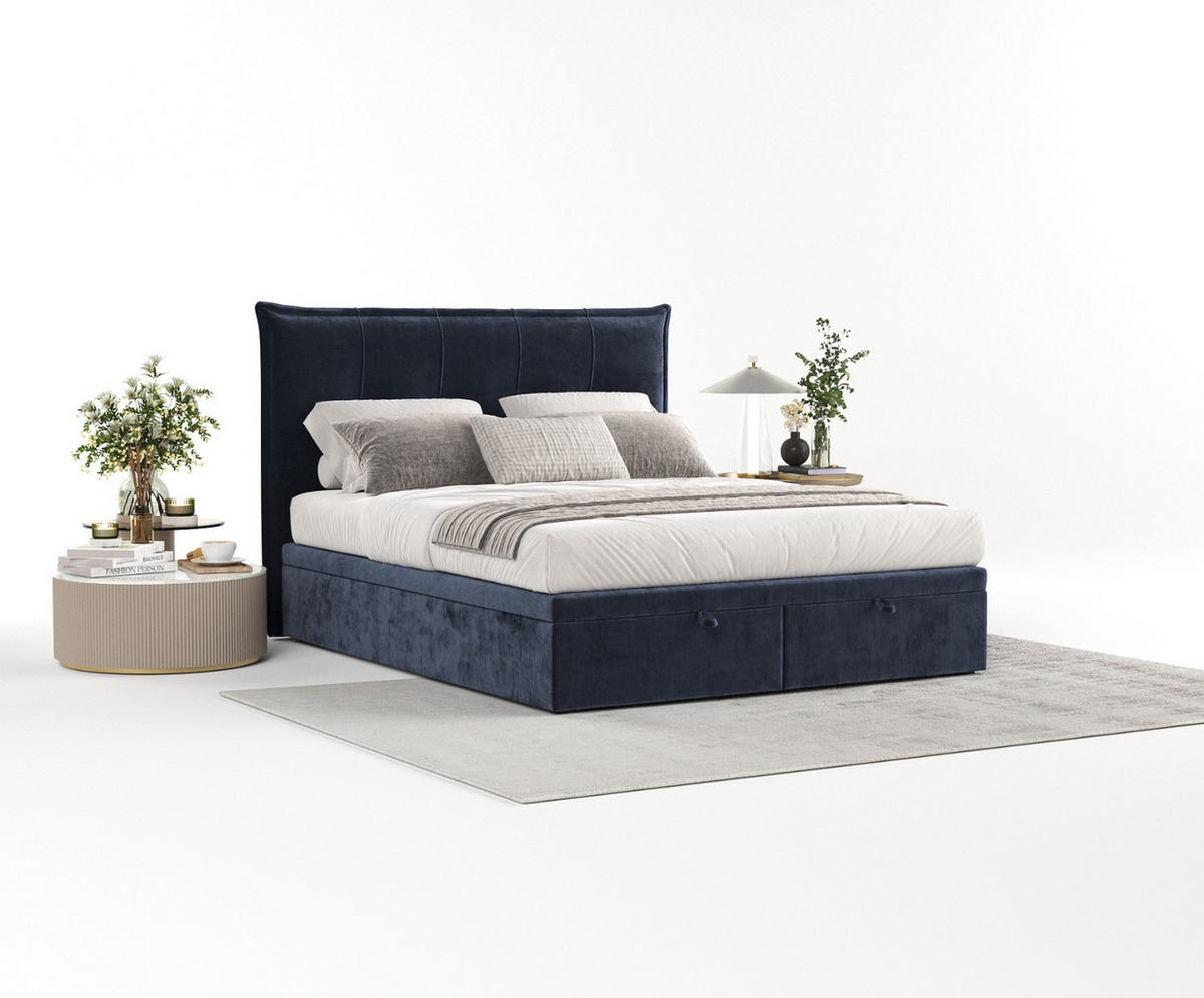 POLSTERBETT Liano mit Stauraum 200/200 cm Marineblau im Lotta Stoff - Schwarz/Dunkelblau, Holz/Holzwerkstoff (200/200cm) - AltaBeds
