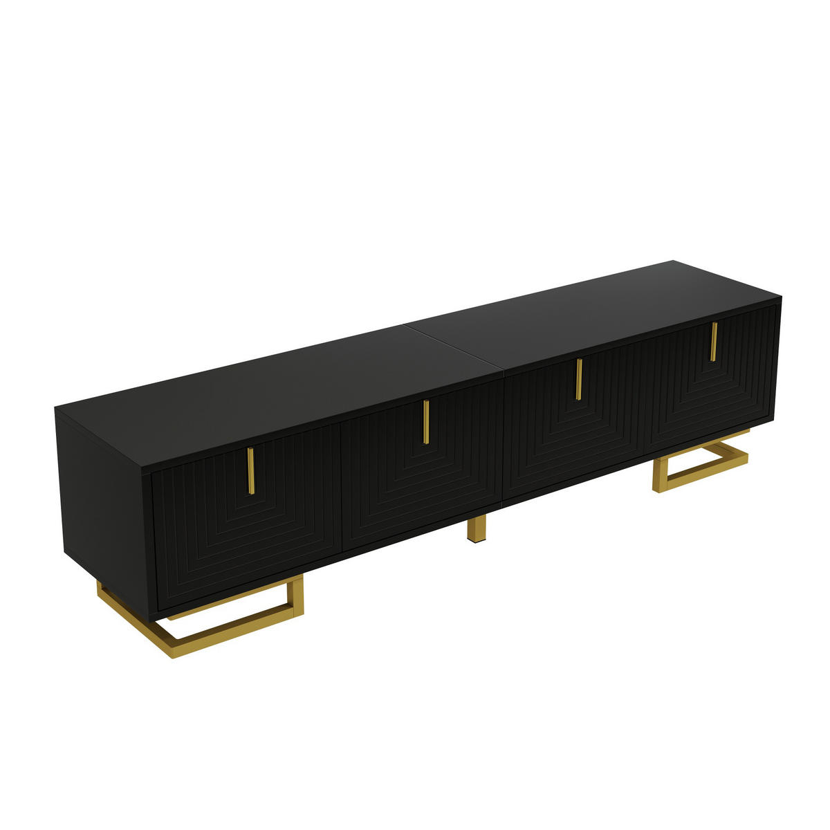 LOWBOARD in Schwarz TV-Schrank mit strukturierten Türen und goldenen Griffen für Wohnzimmer, B160/T38/H44.5 cm - Goldfarben/Schwarz, Holzwerkstoff/Metall (160/44.5/38cm) - STILVORA