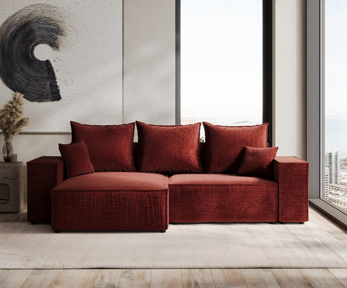 ROHOVÁ SEDAČKA SENSO, textil, Červená - černá/červená, dřevo/kompozitní dřevo (255/148cm) - AltaBeds