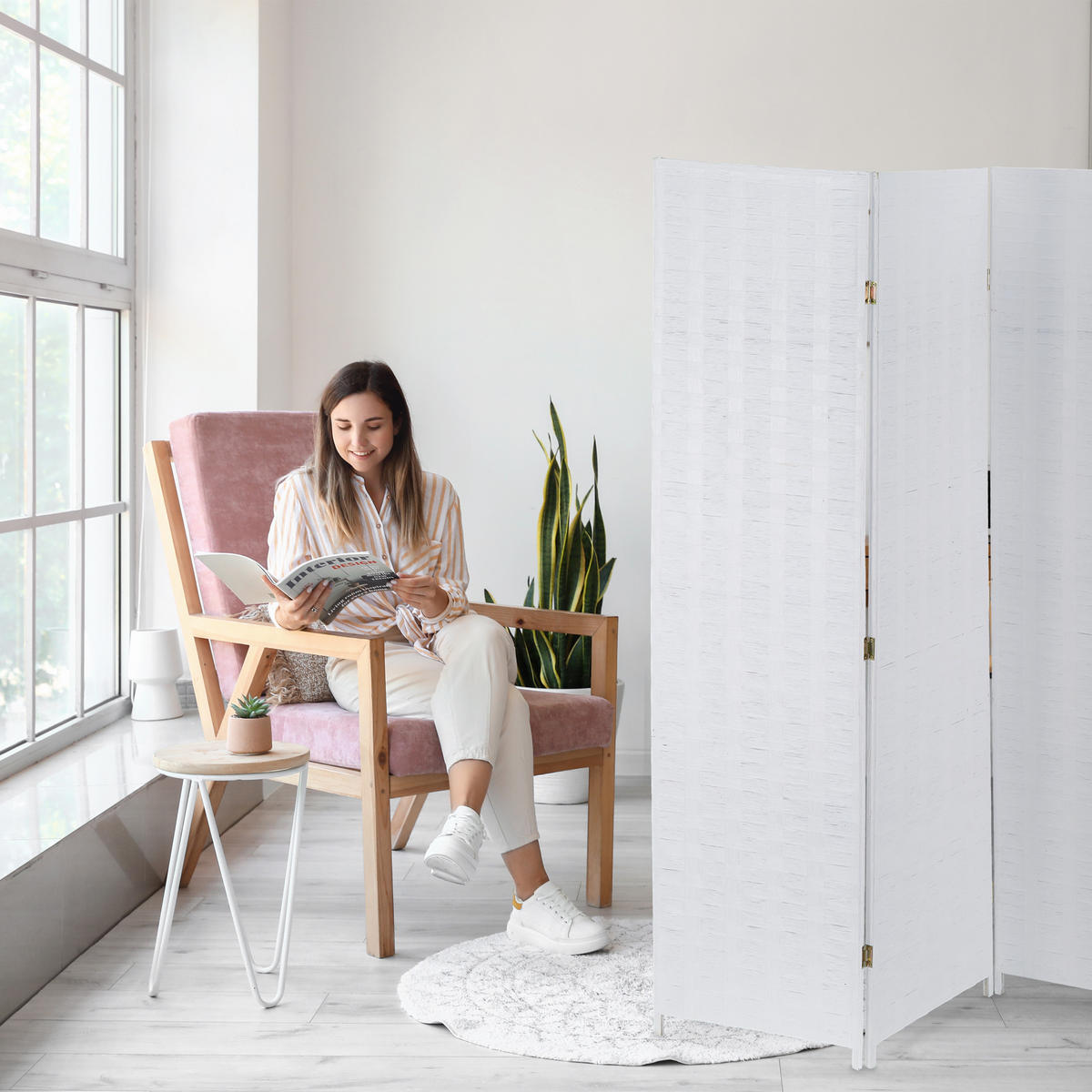 PARAVENT - Weiß, Holz/Papier (180/180/2cm) - Relaxdays