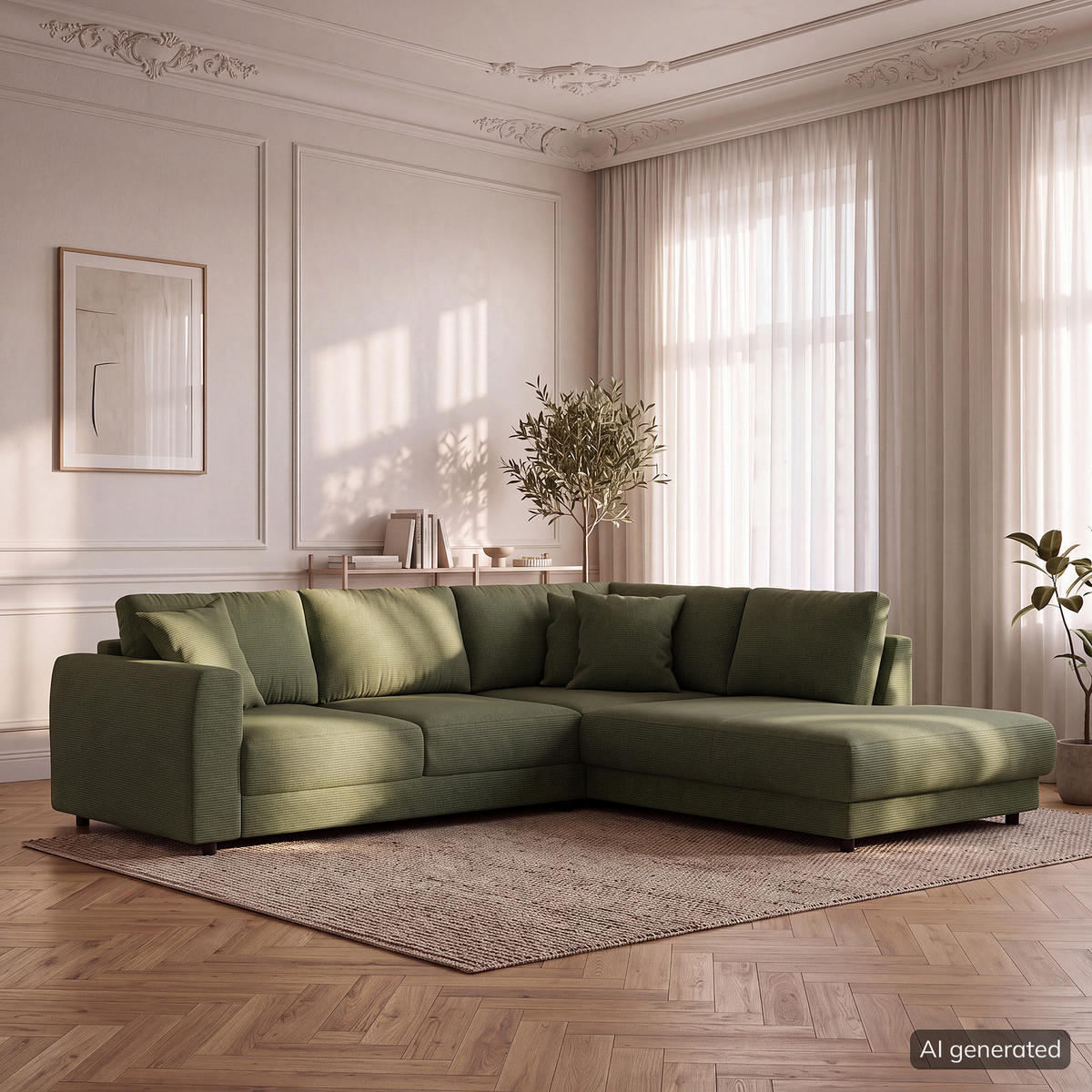 ECKSOFA mit Ottomane - Schwarz/Grün, Holz/Kunststoff (267/254cm) - home24