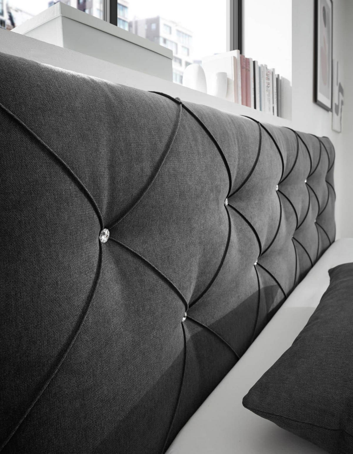 BOXSPRINGBETT 180 x 200 – Bonell-Box, 7-Zonen-Taschenfederkern & 6 cm Gel-Topper - Anthrazit, Textil (180/200cm) - ed exciting design