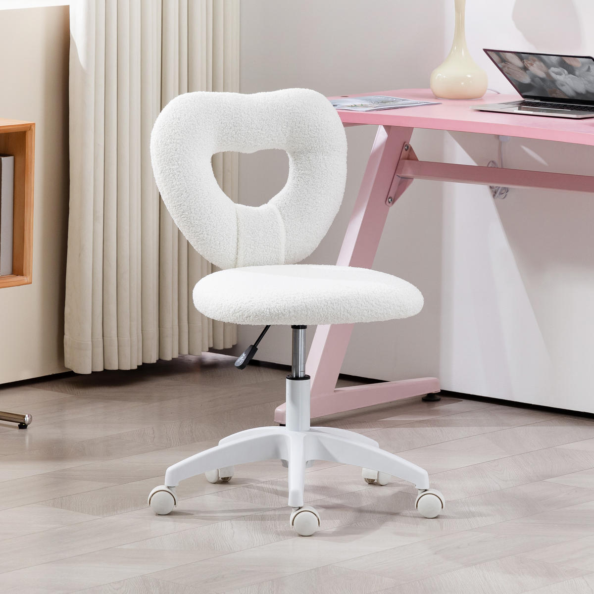 SCHREIBTISCHSTUHL Bürostuhl Drehbar Homeoffice Stuhl mit Herzförmige Rückenlehne - Weiß, Kunststoff (45/88/56cm) - HOMCOM