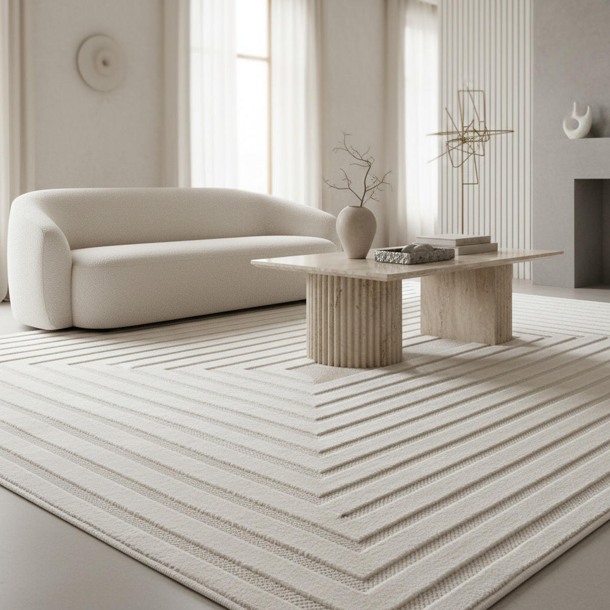 TEPPICH In-/Outdoor Kurzflor Reliefoptik Design Polypropylen Balkon Creme Rechteckig 240x340 - Beige, Textil (240/340cm) - KADIMA DESIGN