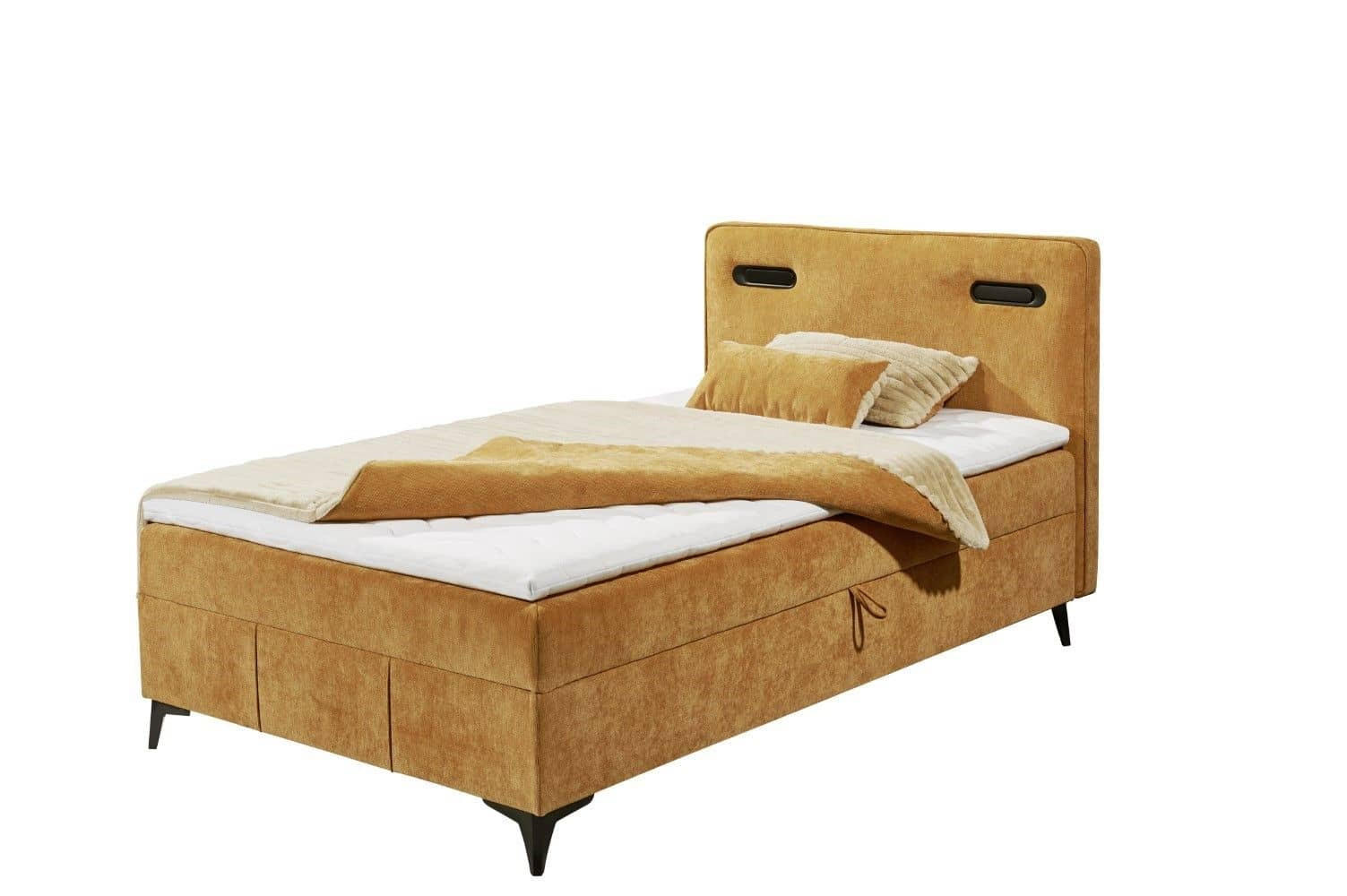 BOXBETT 120x200 inkl. Topper, Bettkasten und LED-Beleuchtung - Gelb/Schwarz, Holz/Kunststoff (120/200cm) - ed exciting design