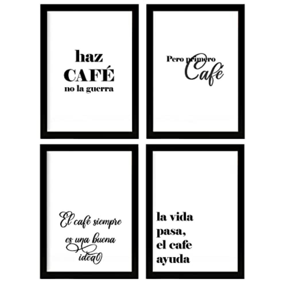 POSTER Set mit 4 Kaffee TypografieStil A3 Schwarzer Rahmen - Schwarz, Papier (29.7/3cm) - Nacnic