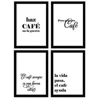 POSTER Set mit 4 Kaffee TypografieStil A3 Schwarzer Rahmen - Schwarz, Papier (29.7/3cm) - Nacnic