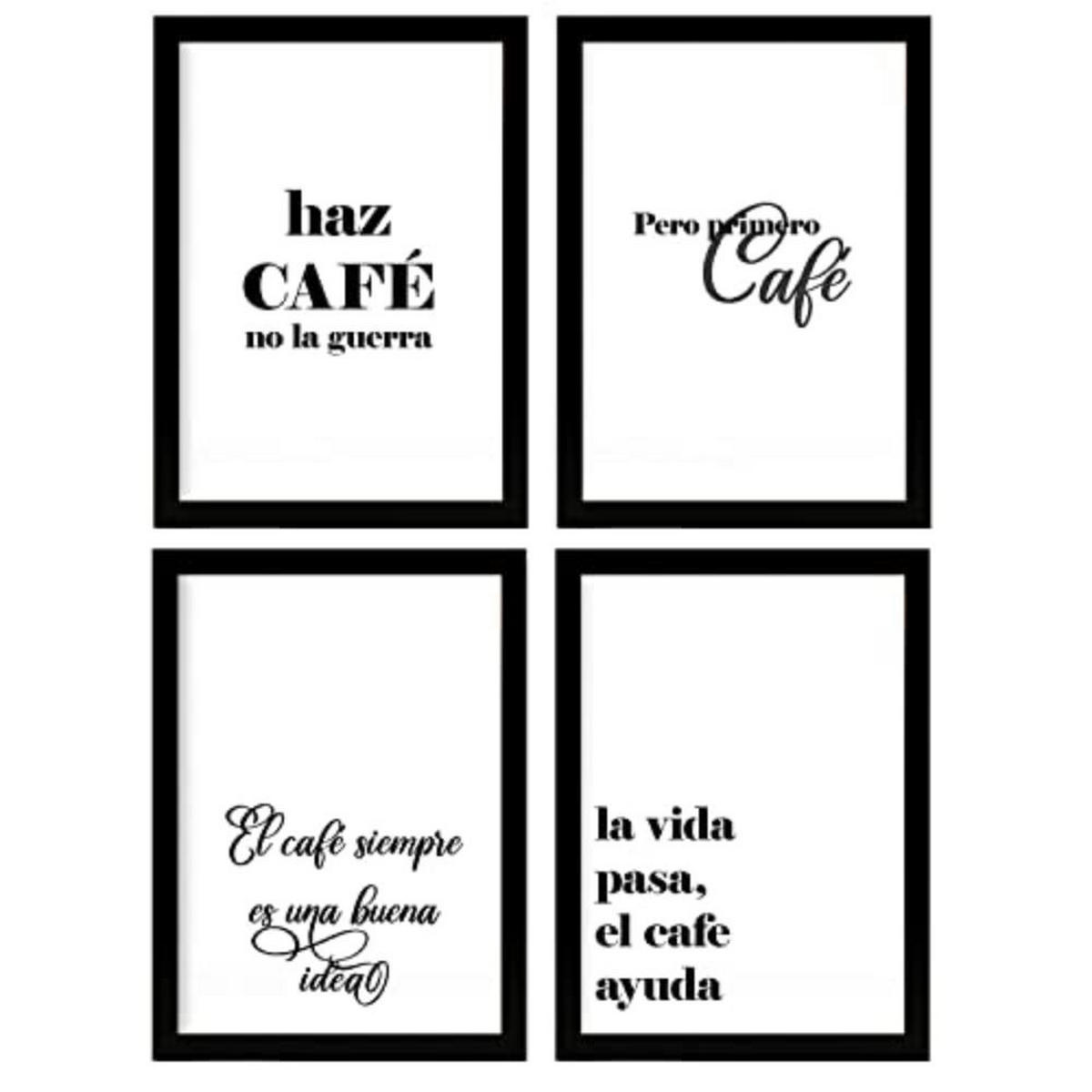 POSTER Set mit 4 Kaffee TypografieStil A3 Schwarzer Rahmen - Schwarz, Papier (29.7/3cm) - Nacnic