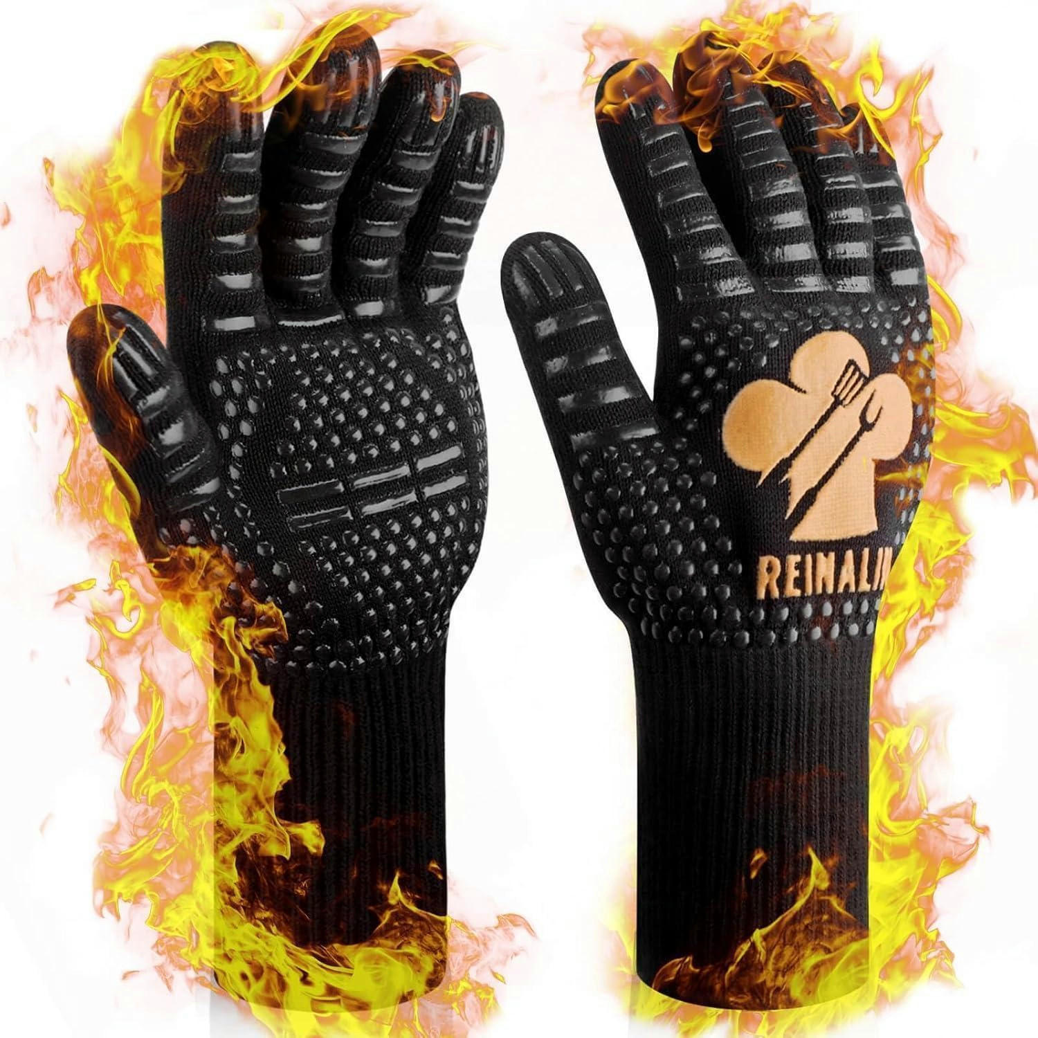 GRILLHANDSCHUHE Hitzebeständig bis 800°C Gold - Schwarz, Textil (15/3/32cm)