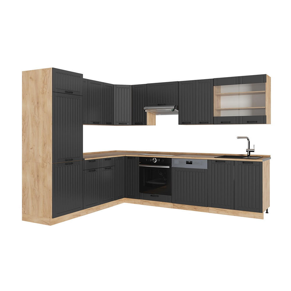 KUHINJA V OBLIKI ČRKE L Fame-Line, Temno siva/Zlati hrast z močjo, 287 x 227 cm, DP Hrast - temno siva/medeni hrast, leseni material (287/206.8/60cm) - Vicco