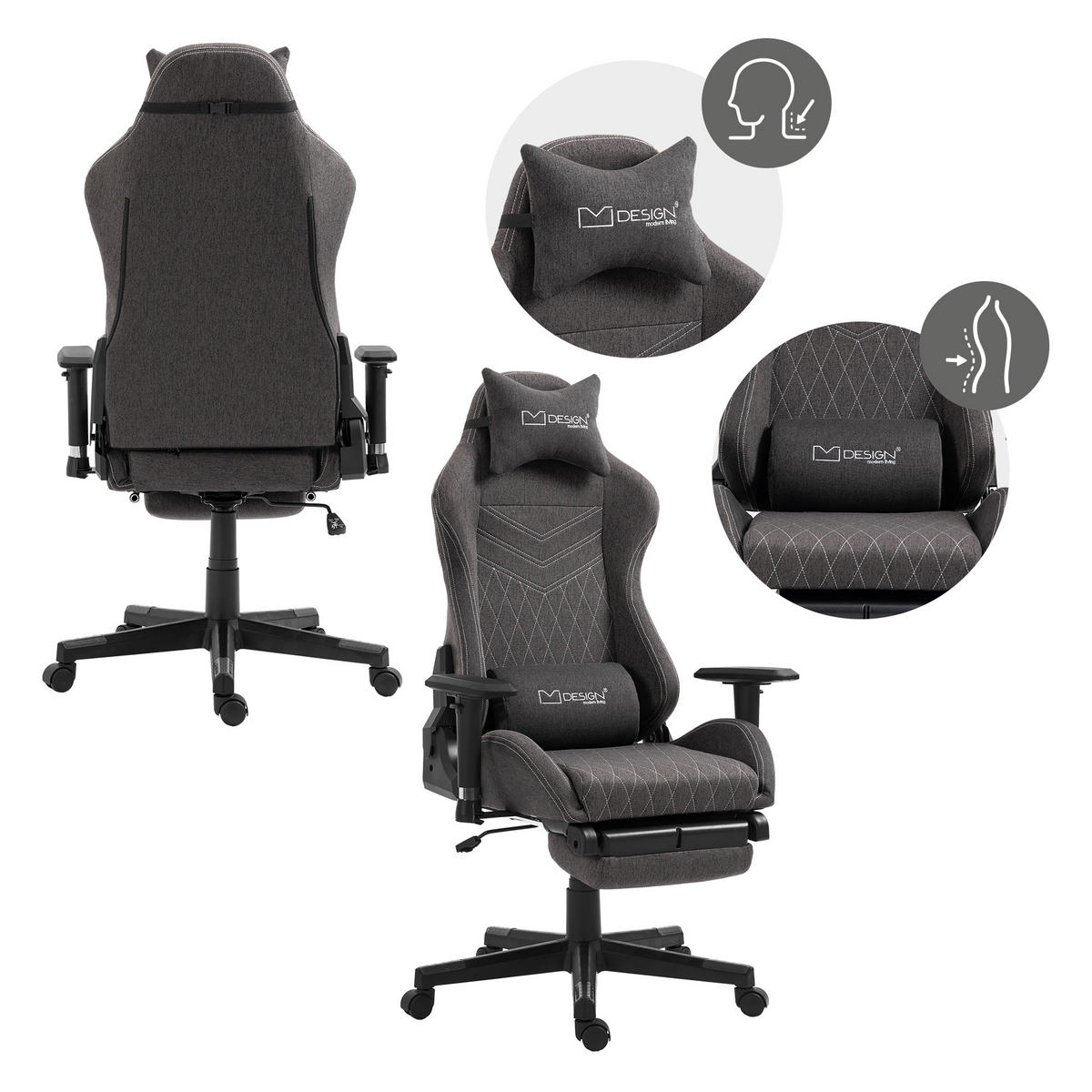 GAMING-STUHL grau/weiß - Dunkelgrau, Metall (70/131/72cm) - ML-DESIGN