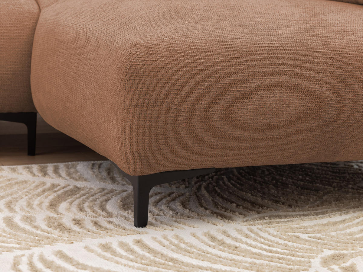 ECKSOFA Cardea in Bubble-Optik aus weichem Terrakotta Strukturstoff mit hohem Sitzkomfort - Ottomane rechts - Terracotta/Schwarz, Holz/Textil (230/170cm) - S-Style Möbel