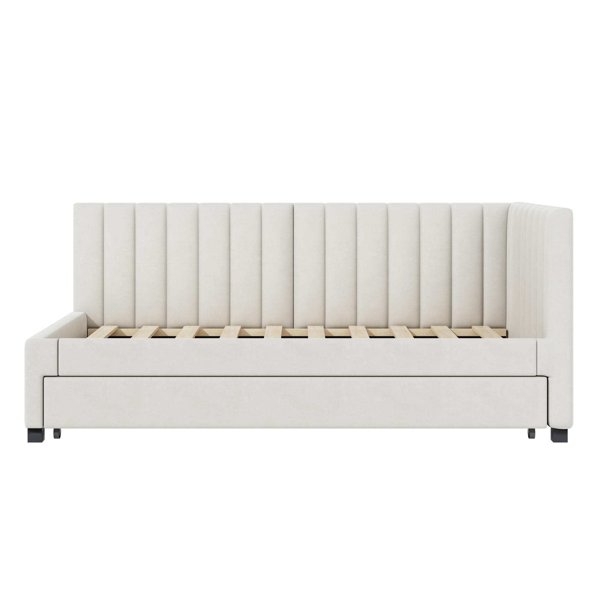 BETT Ausziehbar 90/200 cm mit Kopfteil aus Samtstoff in Beige - Beige, Leder (90/200cm) - OKWISH