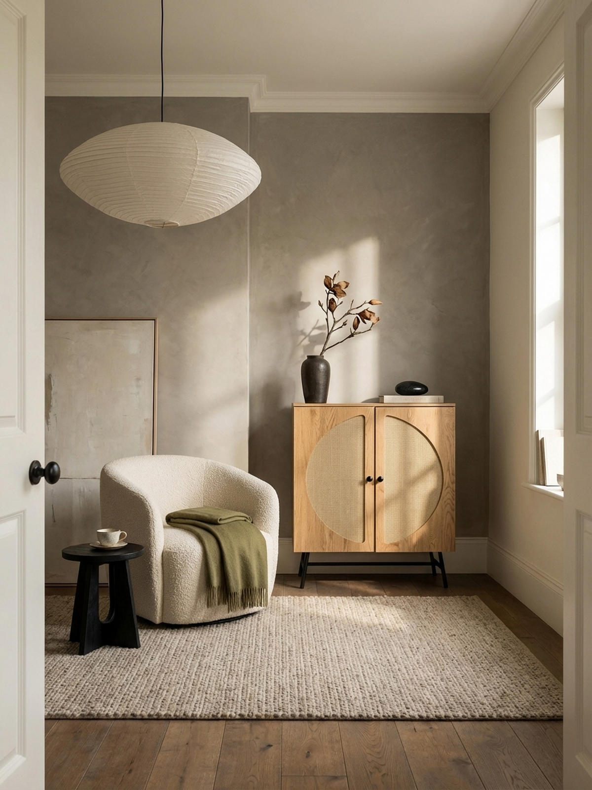 SIDEBOARD – Eiche-Dekor/Rattan, 80x103x39 cm, 2 Türen, hoch - Schwarz/Braun, Holzwerkstoff/Metall (80/103/39cm) - KADIMA DESIGN