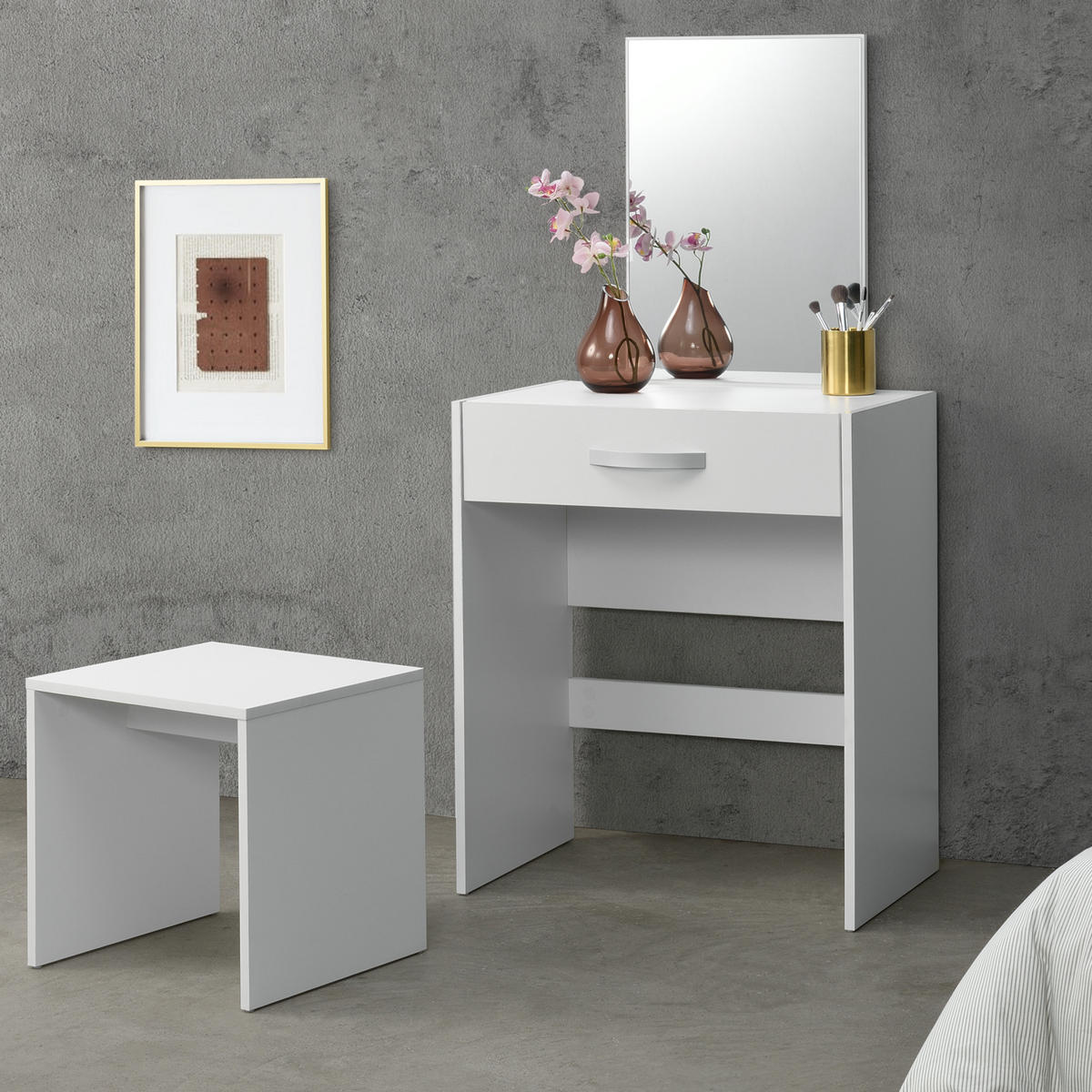 SCHMINKTISCH Reykjavik - Weiß, Holzwerkstoff (63/132/39cm) - [en.casa]