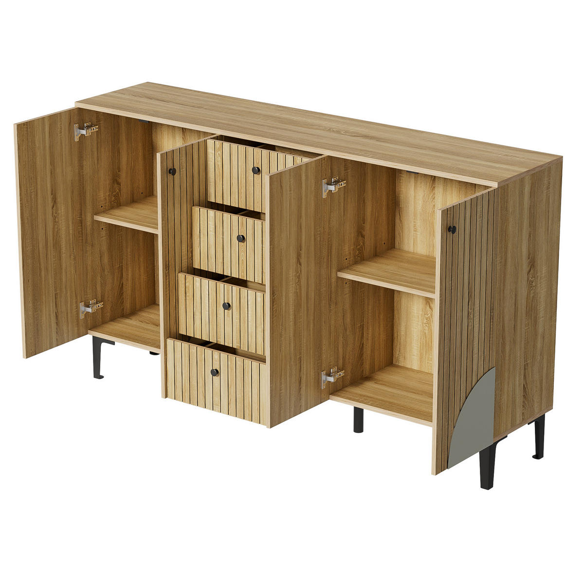 SIDEBOARD aus Holzwerkstoff 160x36x94 cm Holzfarbe mit 4 Türen und 4 Schubladen, vielseitiger Stauraum - Eichefarben, Holzwerkstoff (160/94/36cm) - Modfu