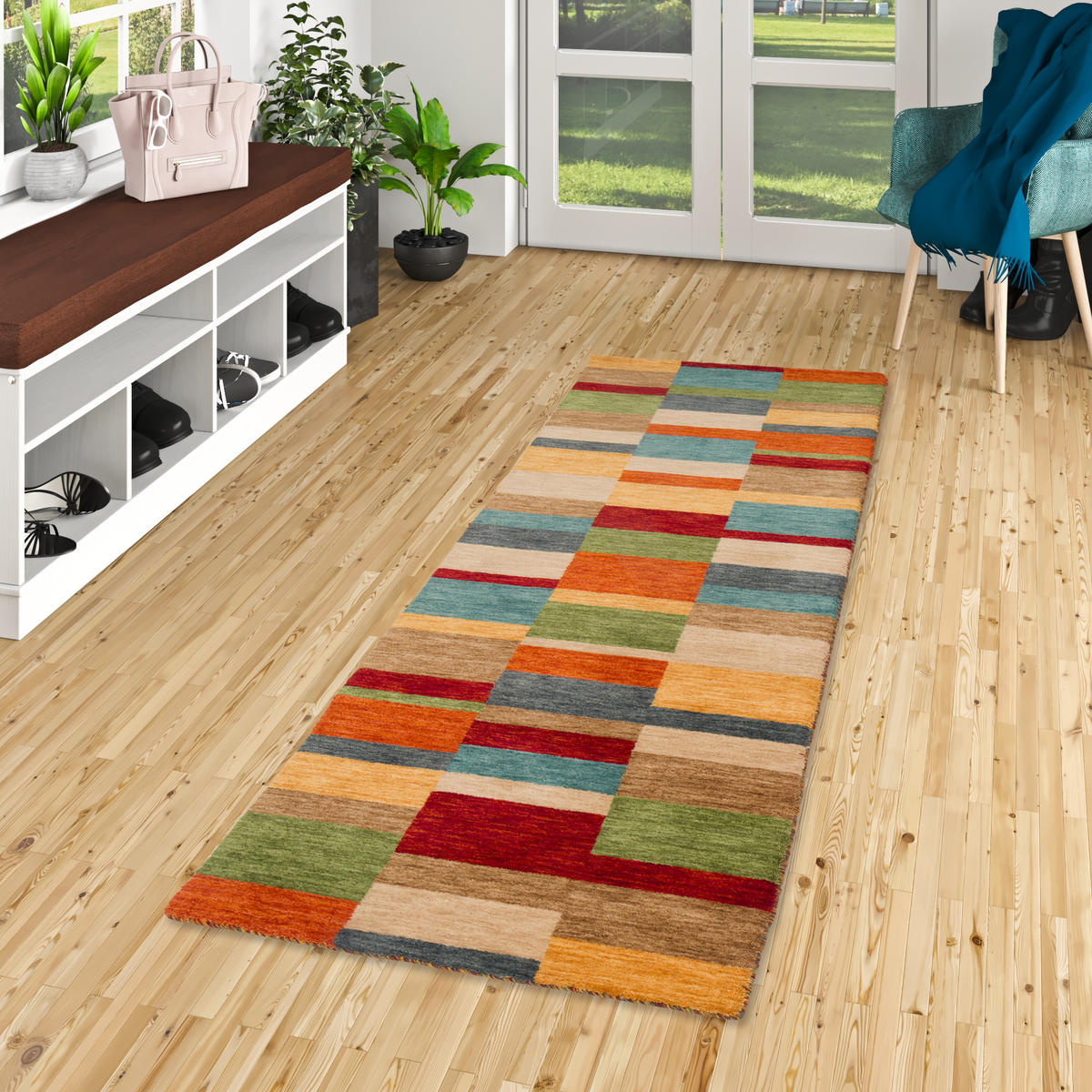 NATUR WOLLE TEPPICH GABBEH ESTA LÄUFER - Multicolor, Textil (90/160cm) - Pergamon